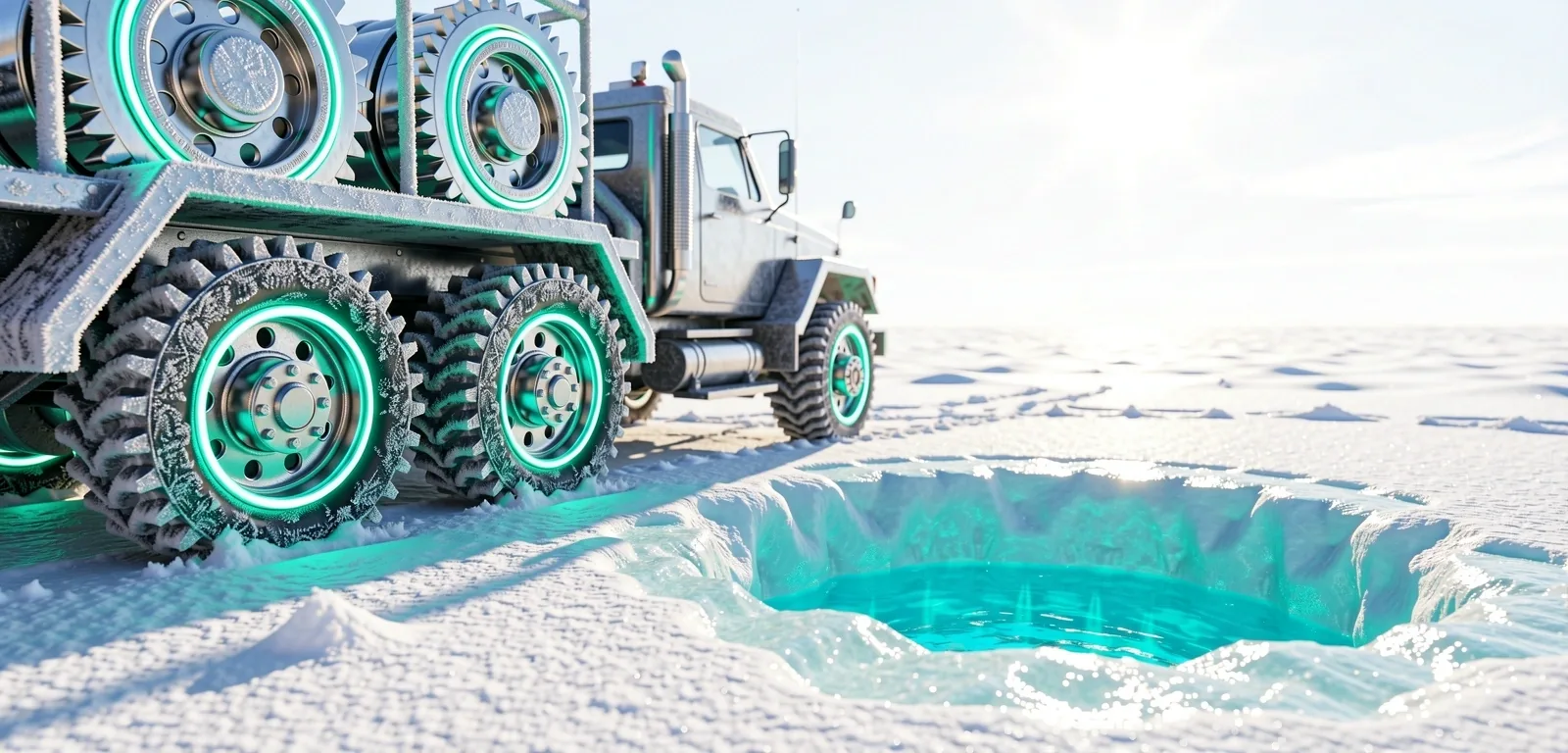 Expedition transport on frozen lake